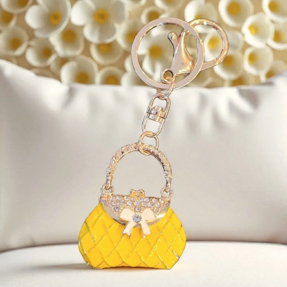 Colorful Yellow Rhinestone Encrusted Handbag Shaped Purse Charm